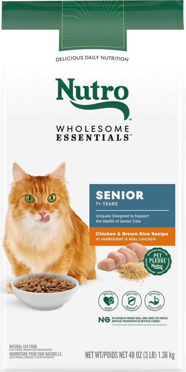 slide 15 of 15, Nutro Wholesome Essentials Natural Senior 7+ Years Chicken & Brown Rice Recipe Cat Food 48 oz, 48 oz