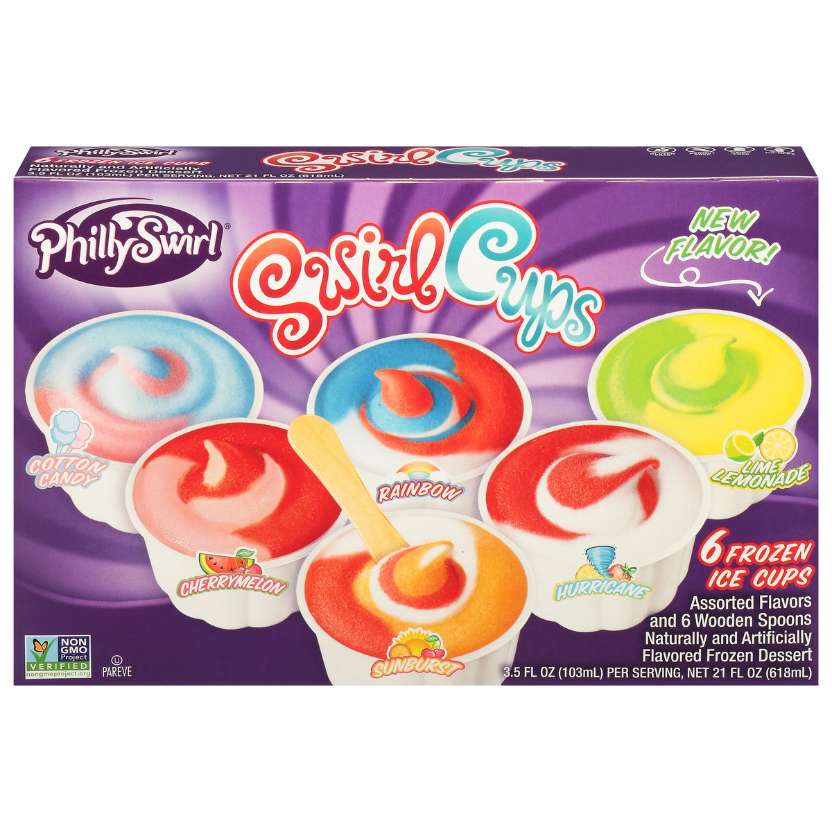 slide 1 of 9, PhillySwirl SwirlCups Assorted Flavors Ice Cups 6 - 3.5 fl oz, 6 ct