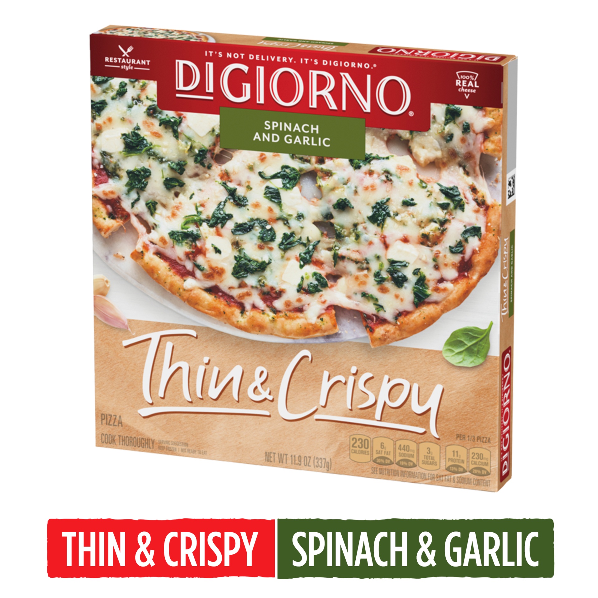 slide 1 of 6, DiGiorno Thin & Crispy Spinach and Garlic Pizza, 11.9 oz