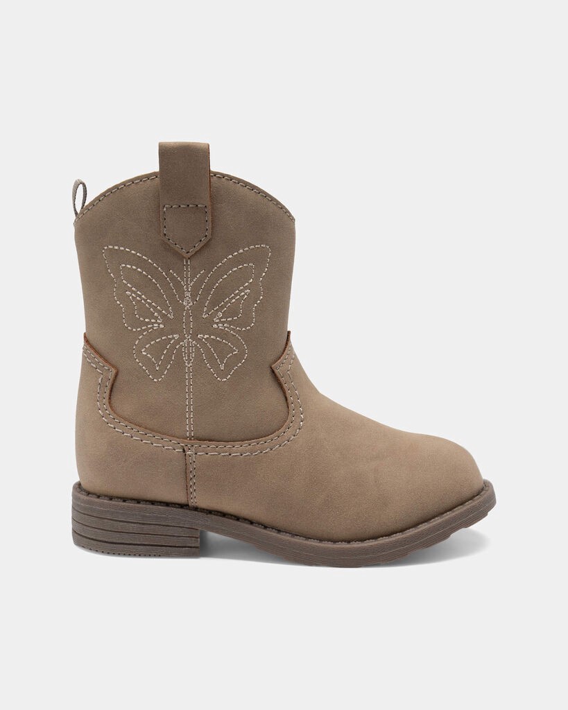 slide 4 of 6, Carter's Toddler Girl Butterfly Stitch Cowgirl Boots - Brown Brown 12, 1 ct