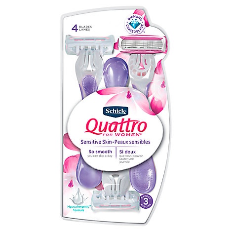 slide 1 of 1, Schick Quattro For Women Razor Disposable Sensitive Skin, 3 ct