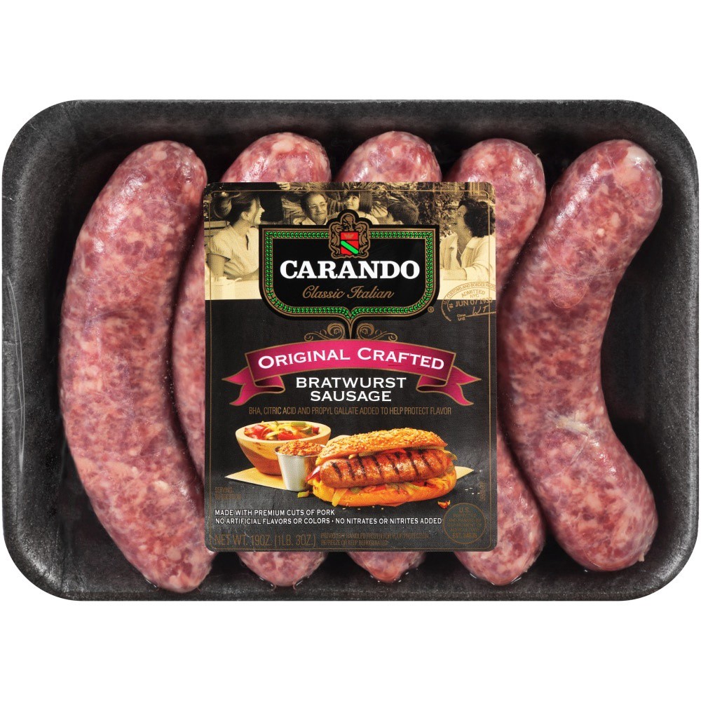 slide 2 of 2, Carando Brats Original Bavarian, 19 oz