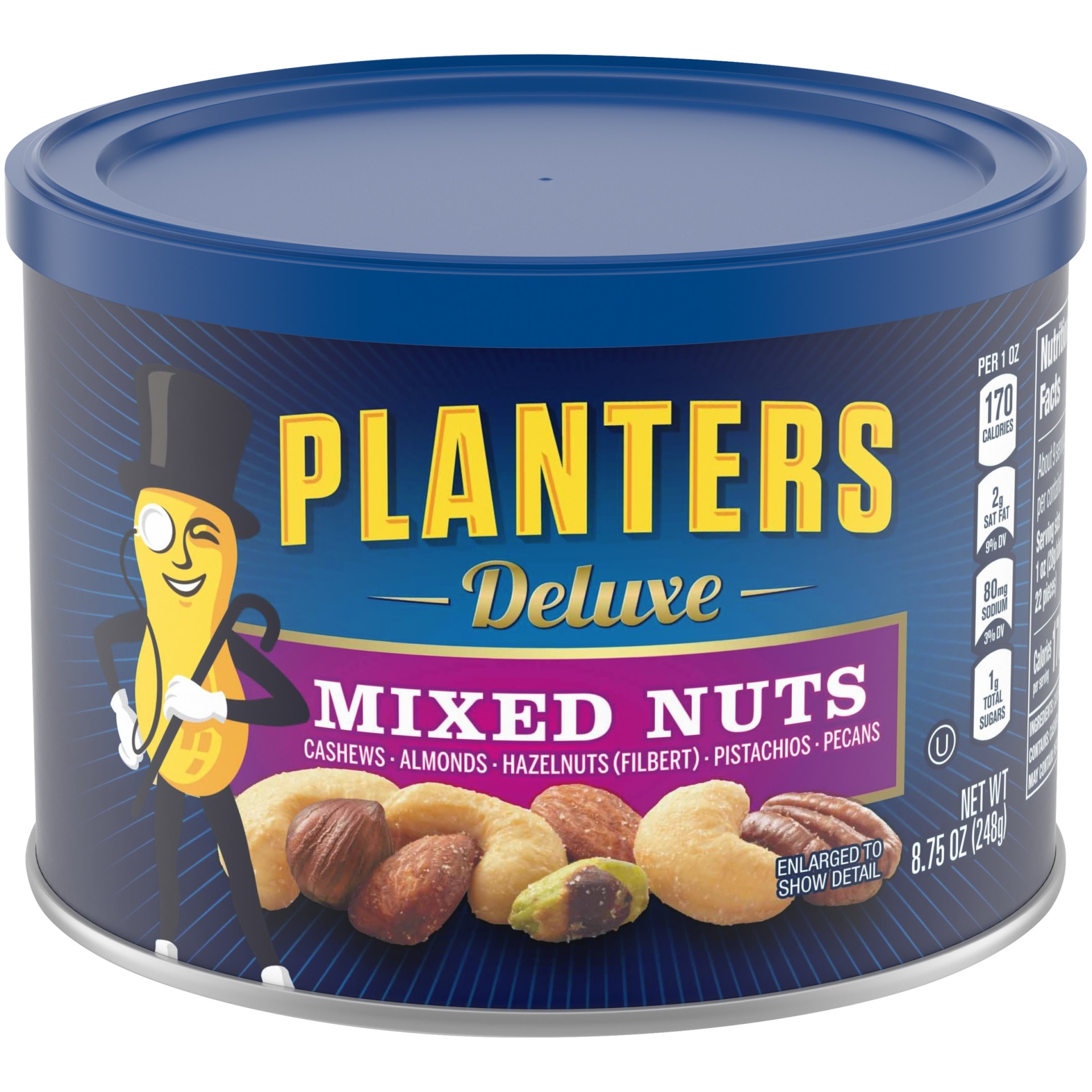 slide 1 of 2, Planters Deluxe Mixed Nuts with Cashews, Almonds, Hazelnuts, Pistachios & Pecans, 8.75 oz