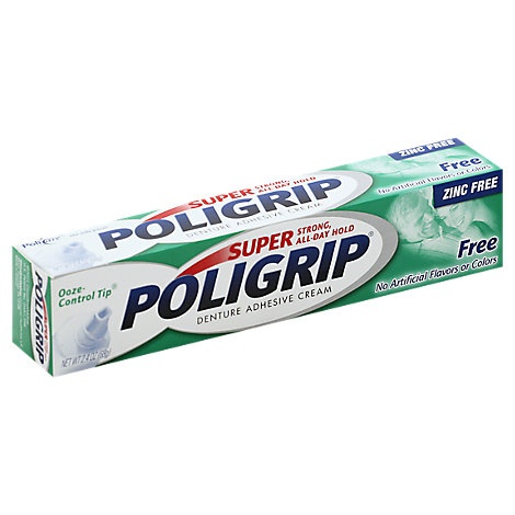 slide 1 of 1, Poligrip Denture Adhesive Cream Super Strong Free, 2.4 oz