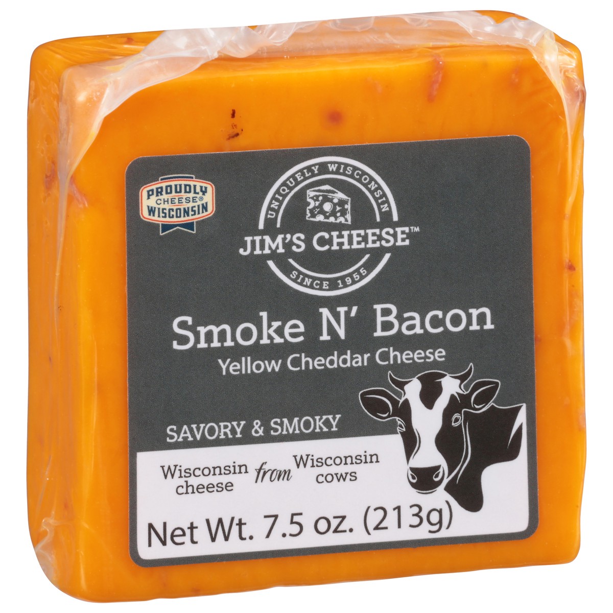 slide 2 of 9, Jim's Cheese Smoke N' Bacon Yellow Cheddar Cheese 7.5 oz, 7.5 oz