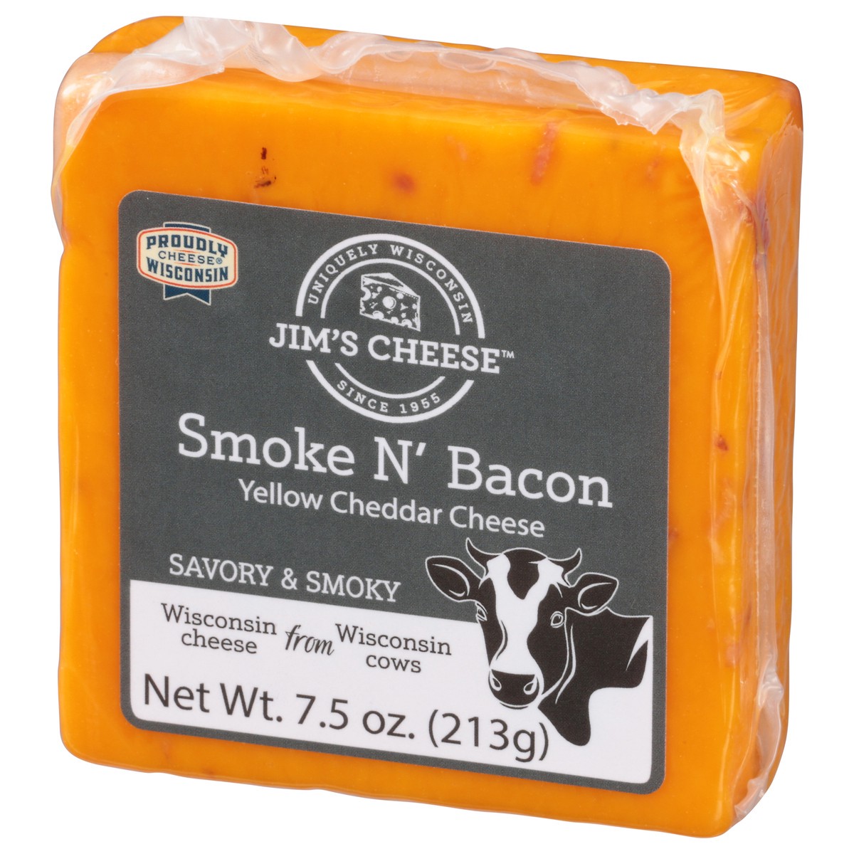 slide 3 of 9, Jim's Cheese Smoke N' Bacon Yellow Cheddar Cheese 7.5 oz, 7.5 oz