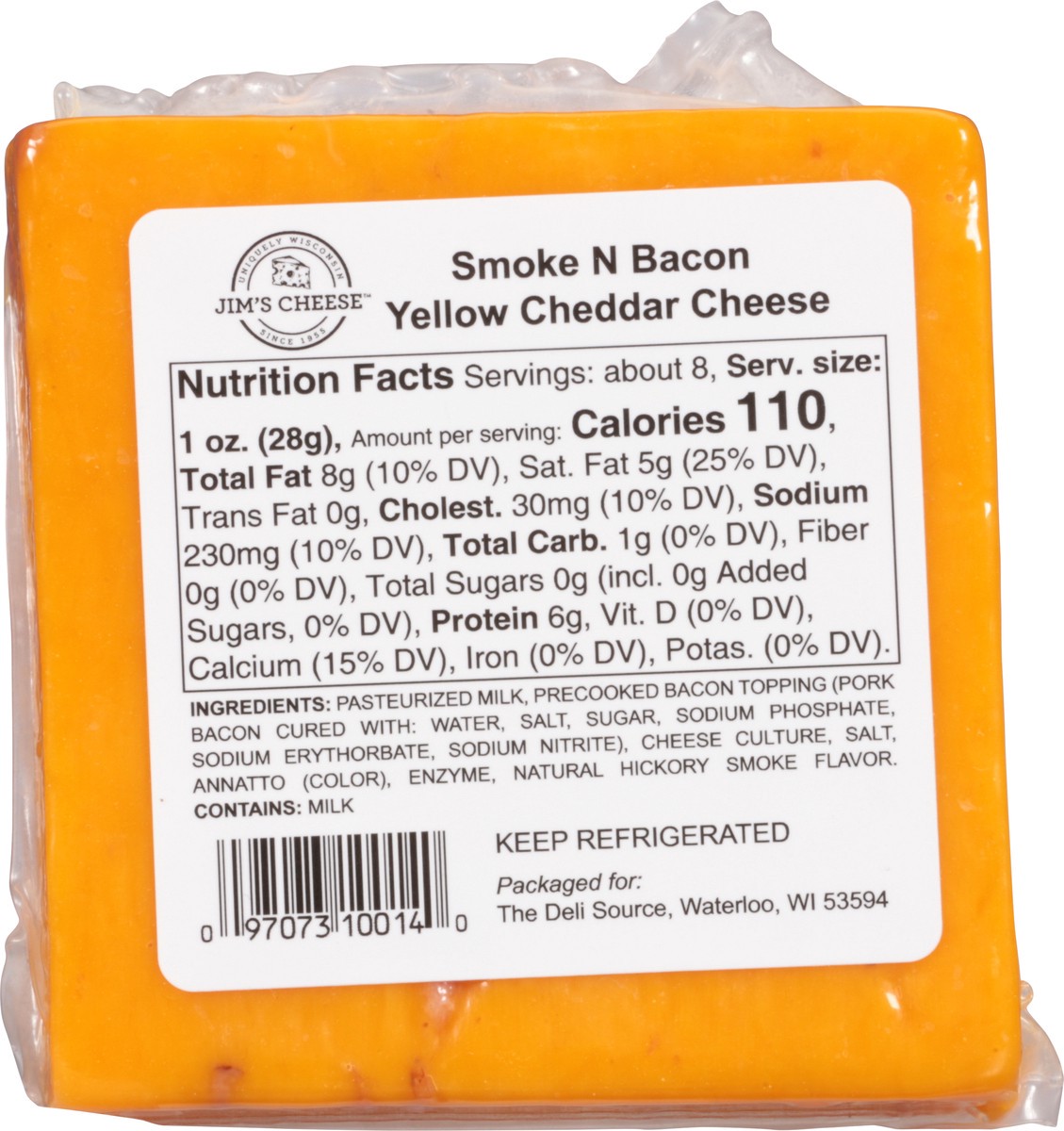 slide 5 of 9, Jim's Cheese Smoke N' Bacon Yellow Cheddar Cheese 7.5 oz, 7.5 oz