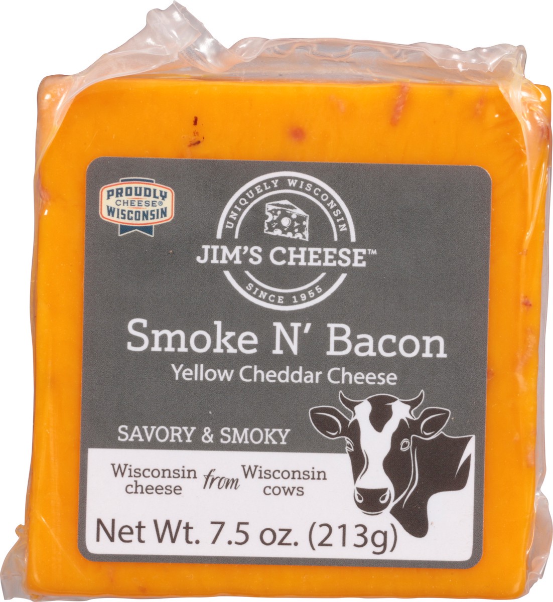 slide 6 of 9, Jim's Cheese Smoke N' Bacon Yellow Cheddar Cheese 7.5 oz, 7.5 oz