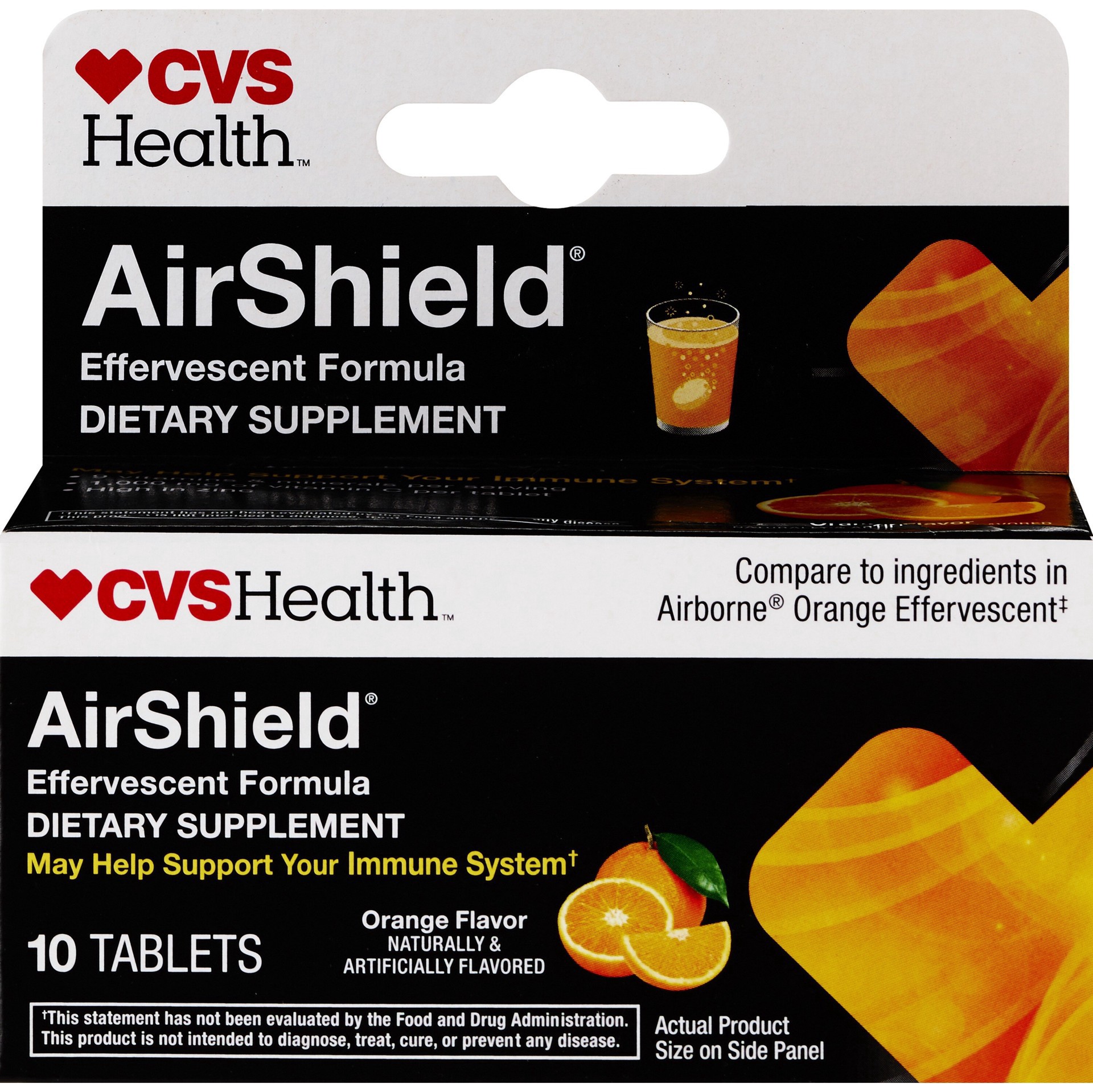 slide 1 of 1, Cvs Health, Airshield Effervescent Immune Support Tablets, Orange, 10 Ct, 1 ct