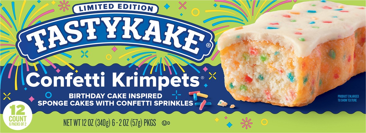 slide 8 of 8, Tastykake Confetti Krimpets, Birthday Cake Inspired Snack Cakes, 12 oz, 12 Count, 6 ct