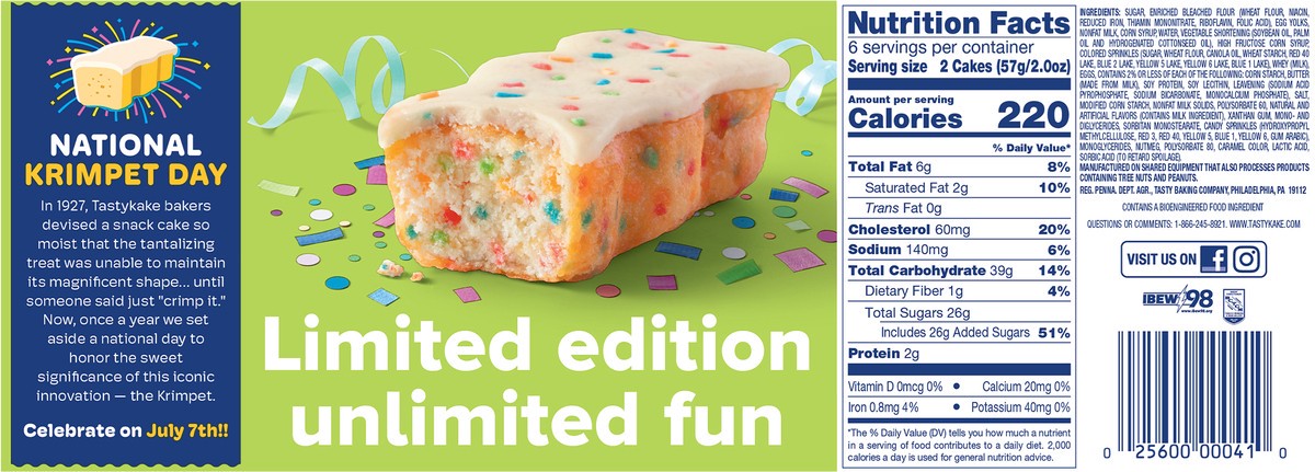 slide 5 of 8, Tastykake Confetti Krimpets, Birthday Cake Inspired Snack Cakes, 12 oz, 12 Count, 6 ct