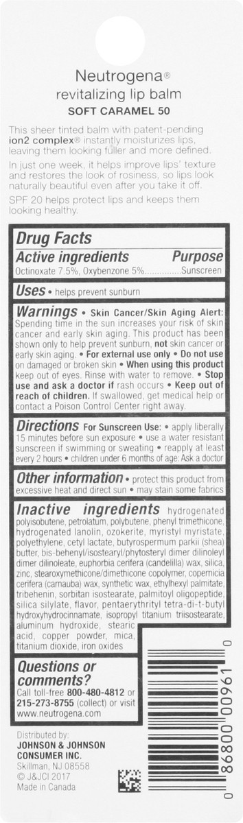 slide 2 of 9, Neutrogena Revitalizing and Moisturizing Tinted Lip Balm with Sun Protective Broad Spectrum SPF 20 Sunscreen, Lip Soothing Balm with a Sheer Tint in Color Soft Caramel 50,.15 oz, 0.15 oz