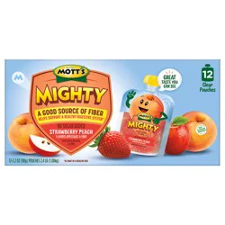 Mott's Mighty Strawberry Peach Applesauce Clear Pouches, 12 Pack 3.2 oz