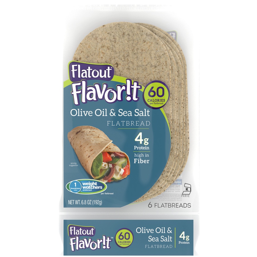 slide 1 of 5, Flatout Flavorit Olive Oil & Sea Salt Flatbread, 6.8 oz