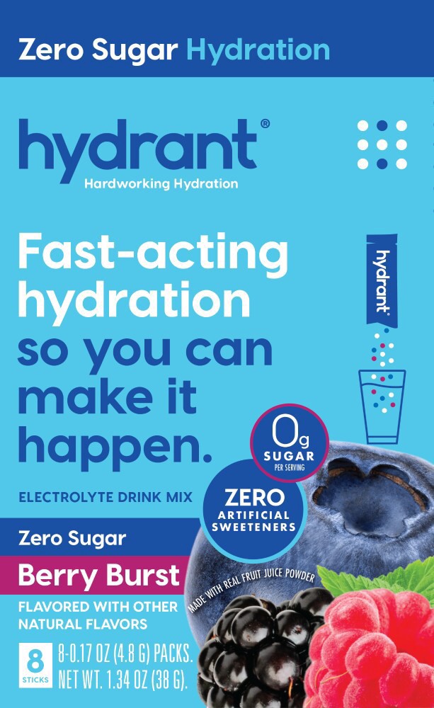 slide 2 of 4, Hydrant Zero Sugar Berry Burst Electrolyte Drink Mix Packets, 8 packets / 0.17 oz