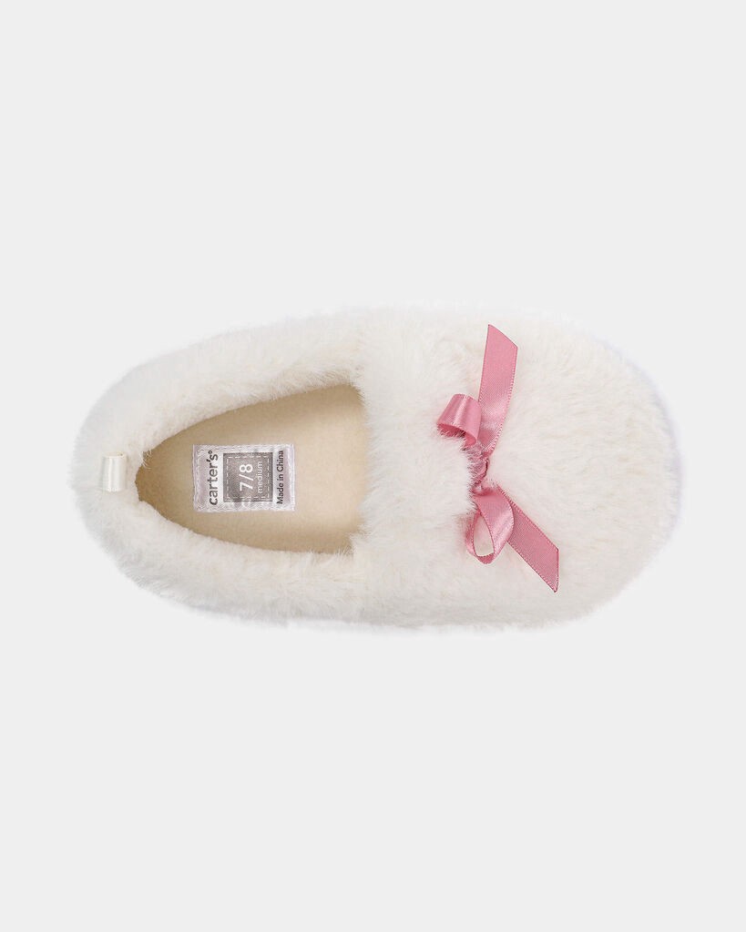 slide 5 of 6, Carter's Girls Fuzzy Bow Slippers - Cream/Pink Ivory XXXL, 1 ct
