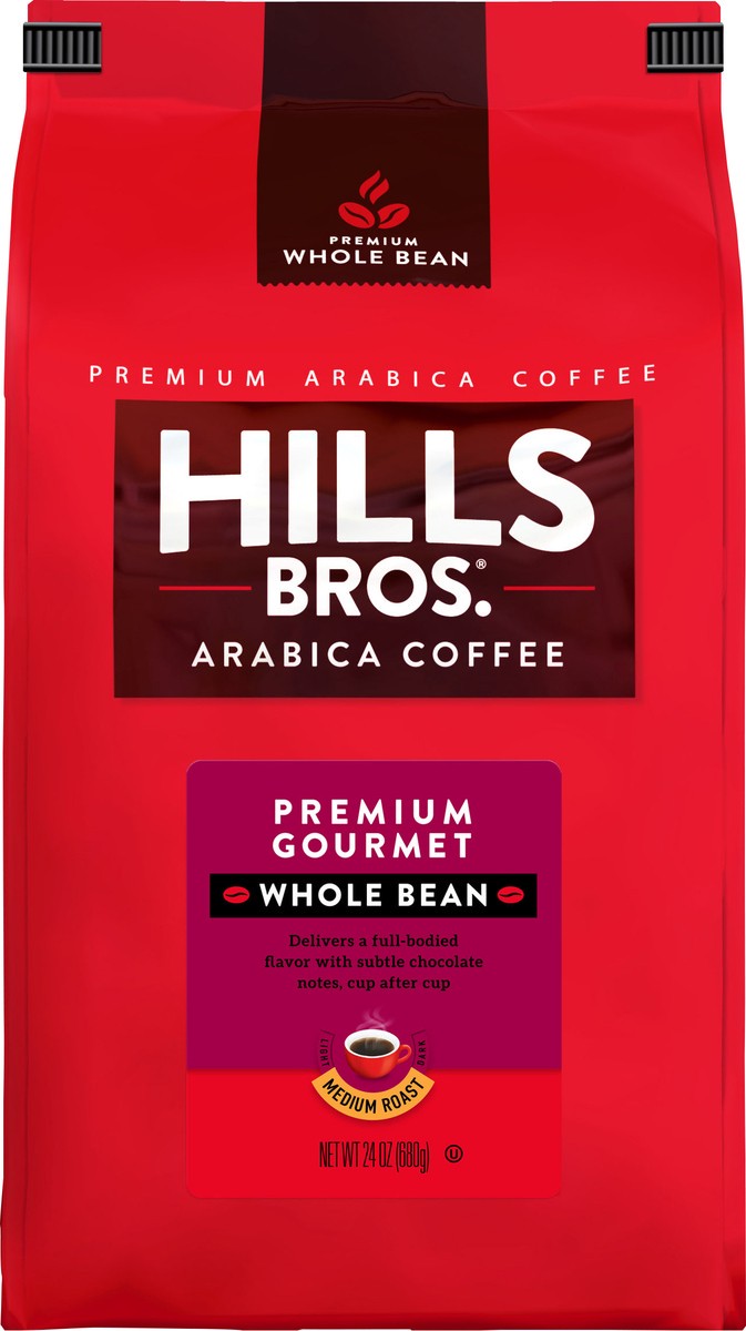 slide 7 of 7, Hills Bros. Medium Roast Whole Bean Arabica Premium Gourmet Coffee 24 oz, 24 oz