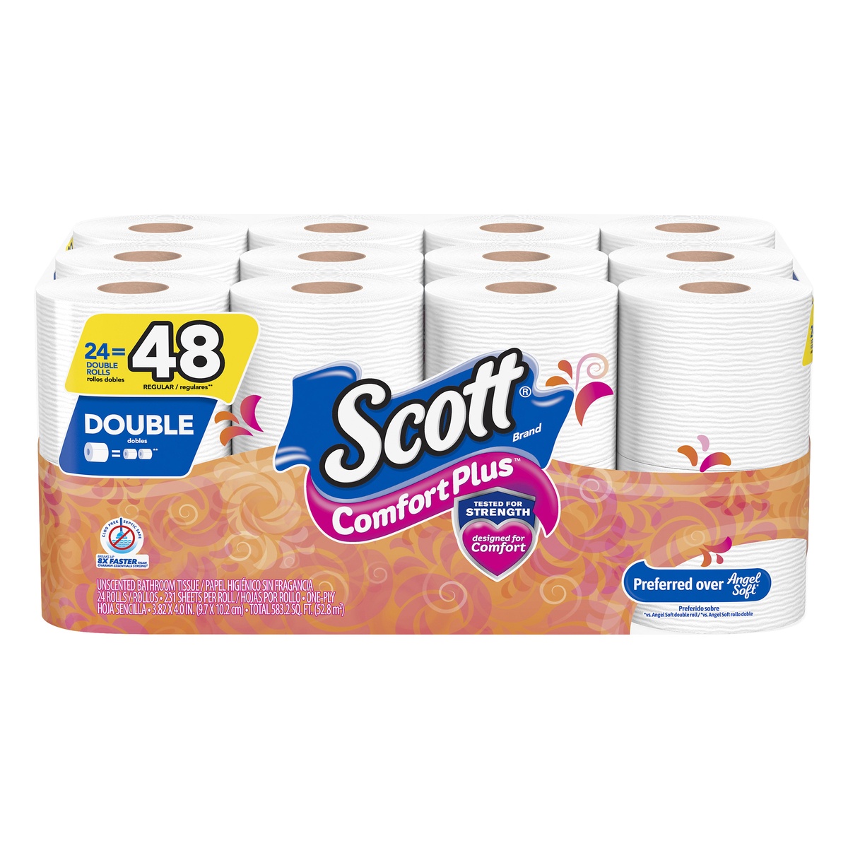 slide 1 of 1, Scott Comfort Plus Double Roll Bath Tissue, 24 ct