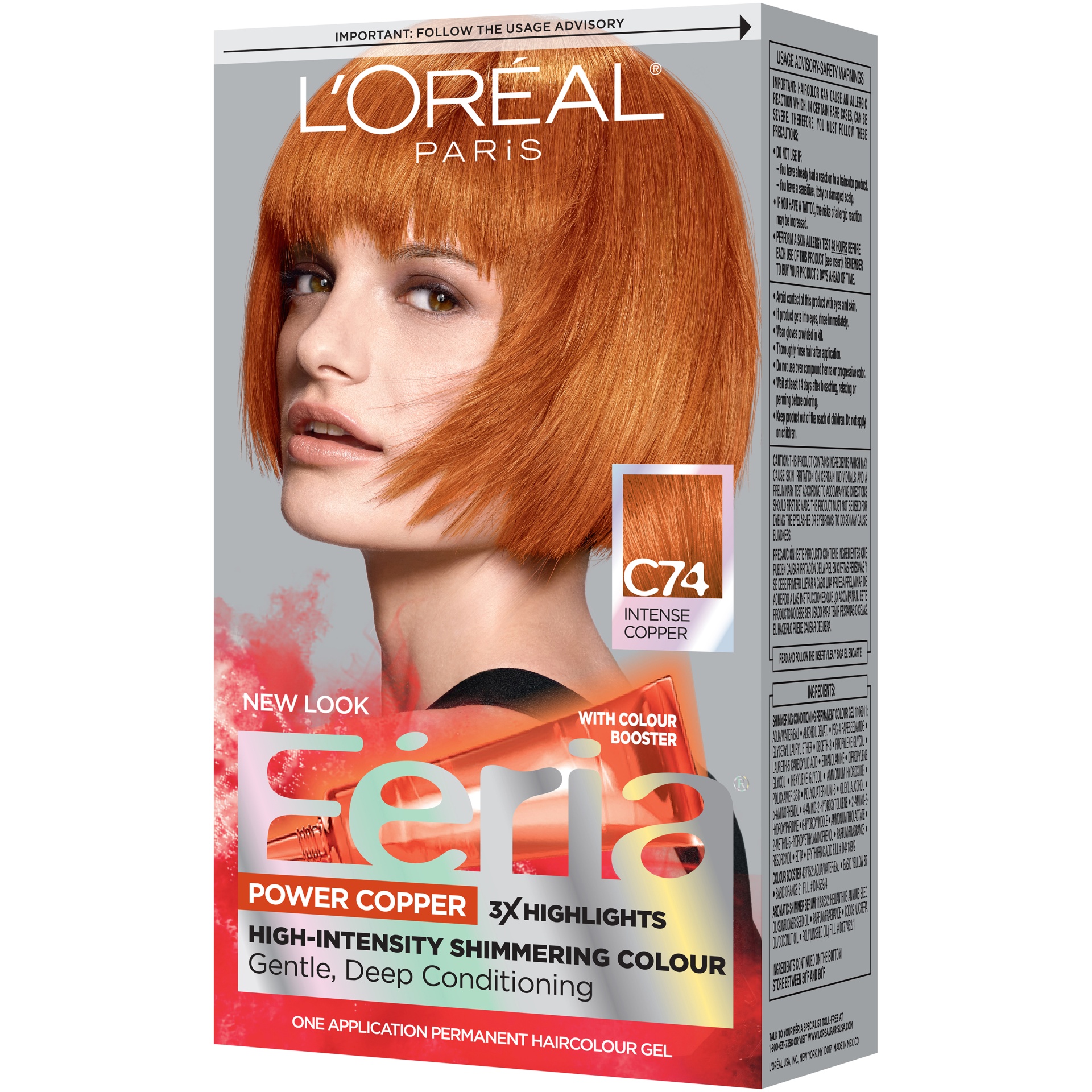 slide 4 of 8, L'Oréal Feria Multi-Faceted Shimmering Color - C74 Intense Copper - 1 Kit, 1 ct