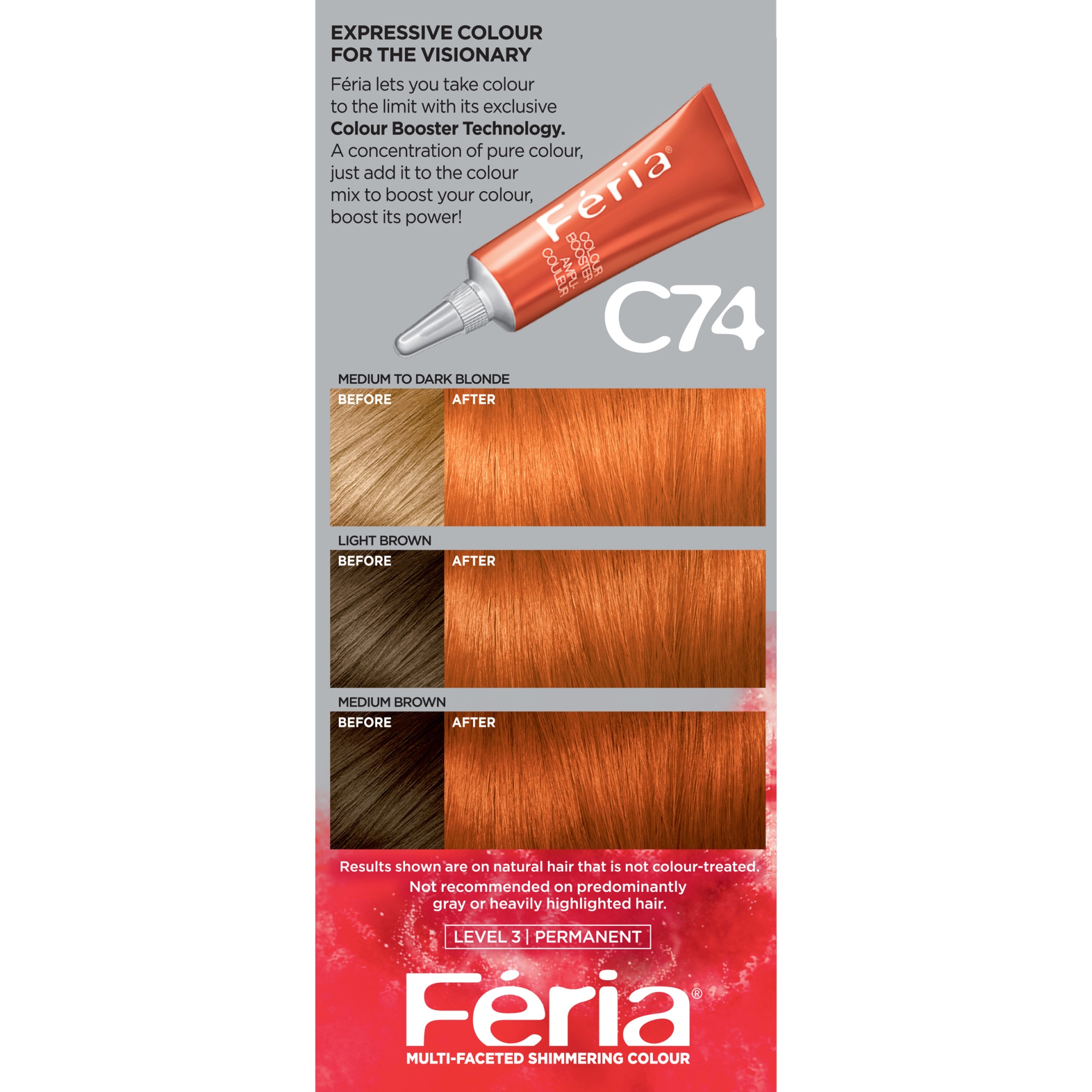 slide 5 of 8, L'Oréal Feria Multi-Faceted Shimmering Color - C74 Intense Copper - 1 Kit, 1 ct