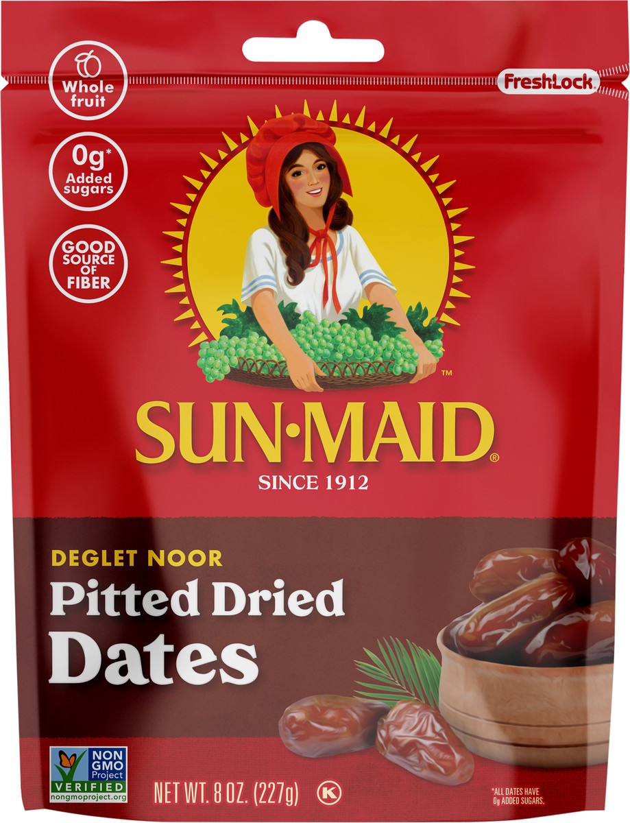 slide 2 of 3, Sun-Maid Deglet Noor Pitted Dried Date 8oz Fresh-Lock Zipper Resealable Stand-Up Bag, 8 oz