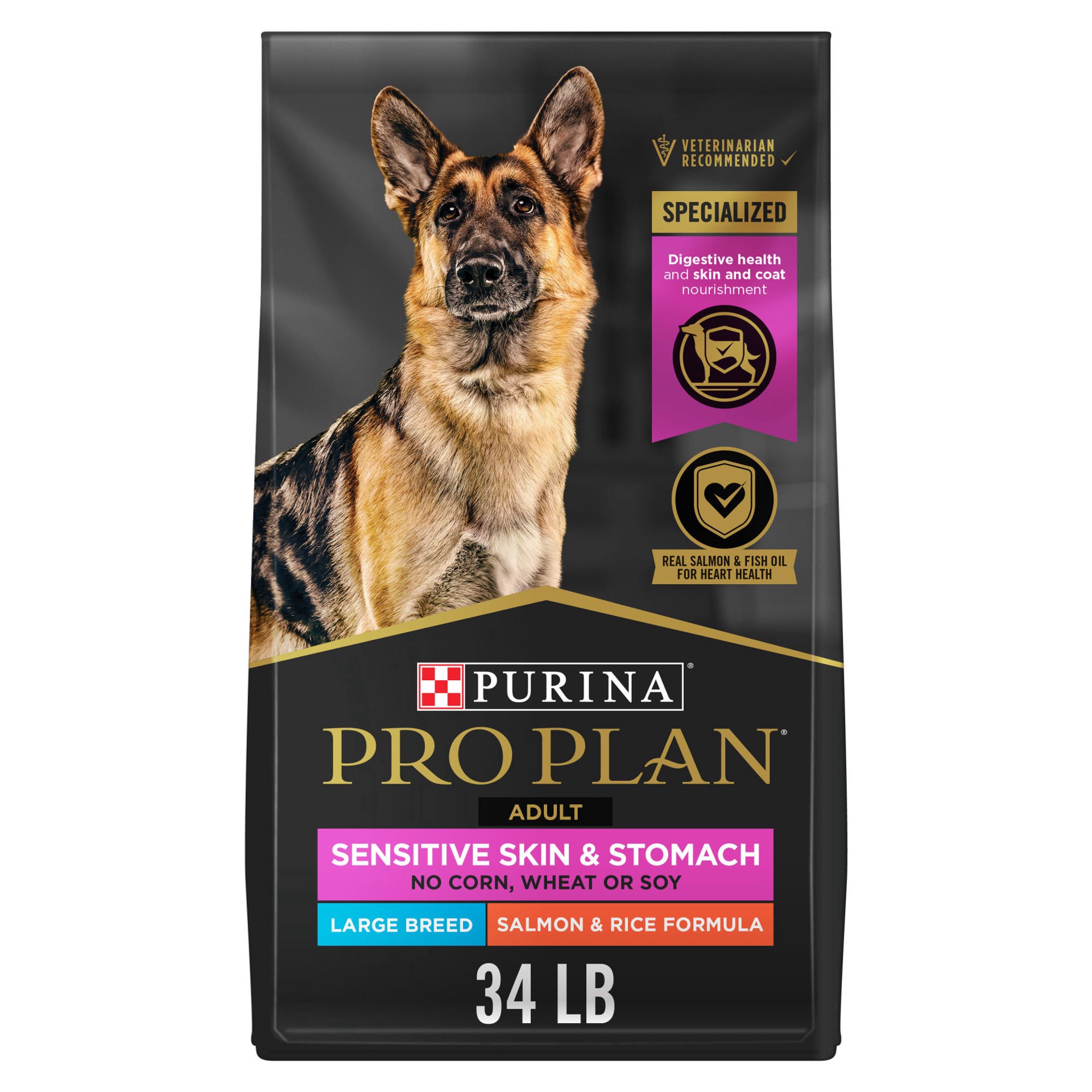 slide 1 of 1, Purina Pro Plan Sensitive Skin and Stomach Dog Food Large Breed Salmon and Rice Formula, 34 lb
