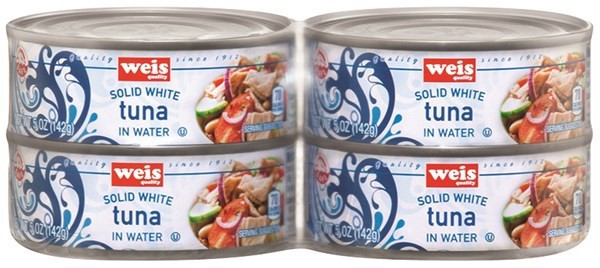 slide 1 of 1, Weis Quality Solid White in Water Canned Tuna, 20 oz