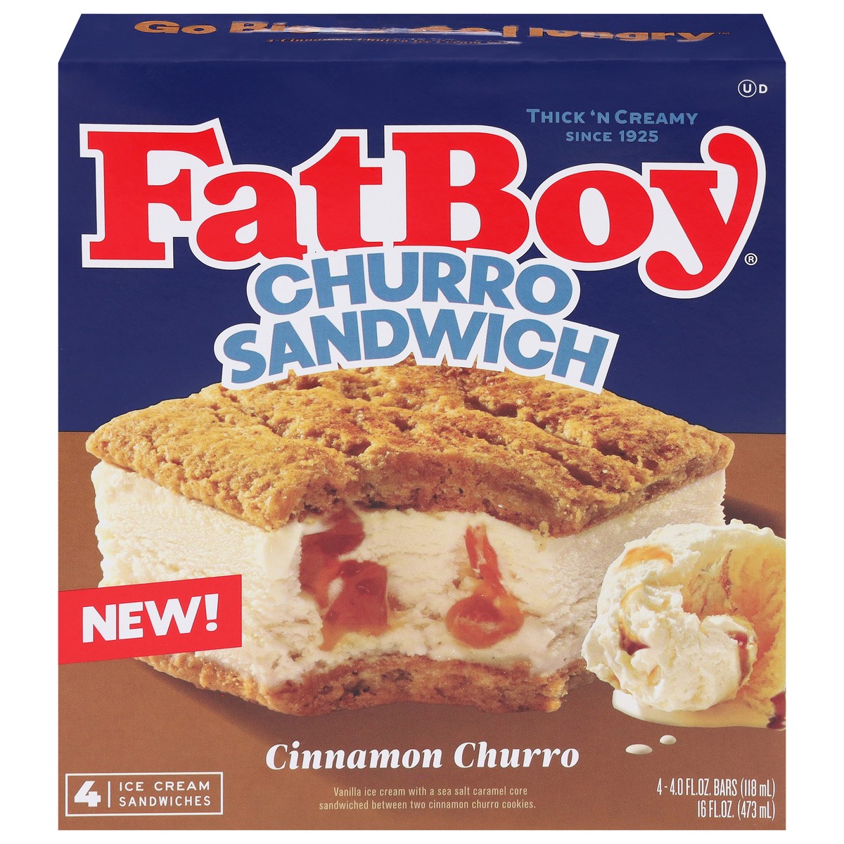 slide 1 of 14, Fat Boy Cinnamon Churro Ice Cream Sandwiches - 4.0 fl oz Bars, 4 ct