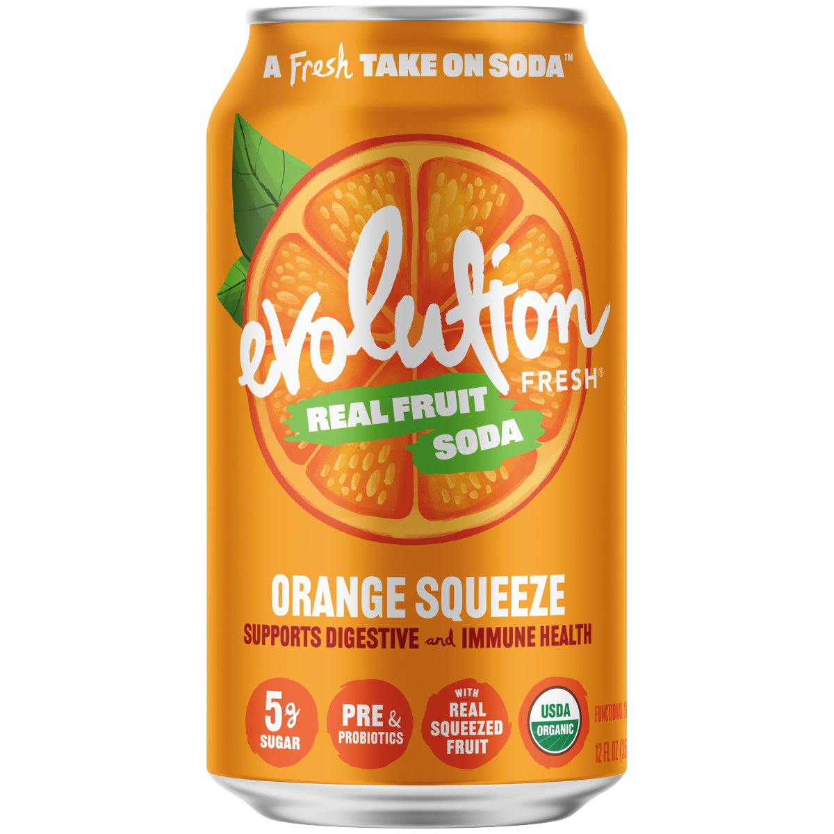 slide 1 of 5, Evolution Fresh Orange Squeeze Organic Real Fruit Soda - 12 fl oz Can, 12 fl oz