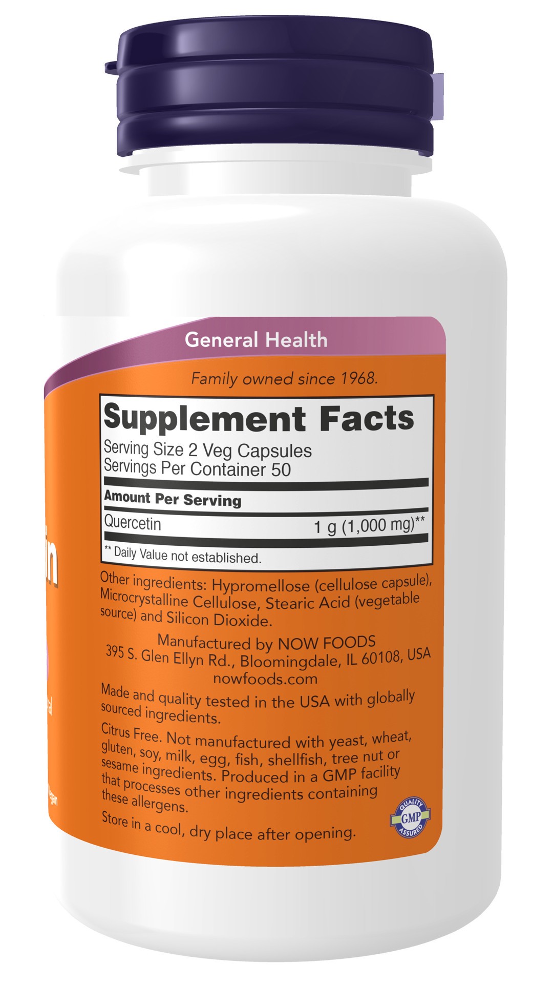 slide 2 of 5, NOW Quercetin 500 mg - 100 Veg Capsules, 100 ct