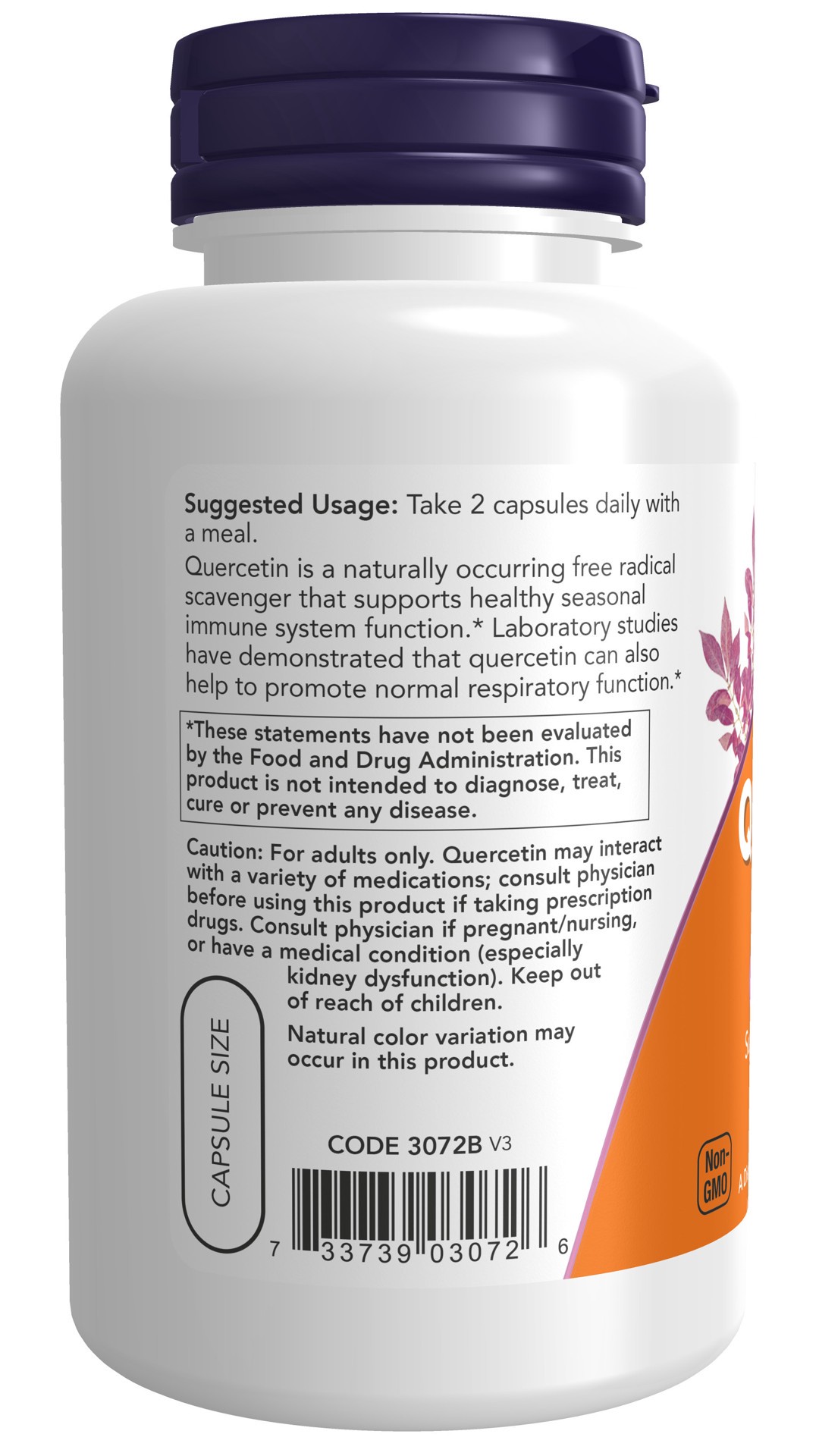 slide 3 of 5, NOW Quercetin 500 mg - 100 Veg Capsules, 100 ct