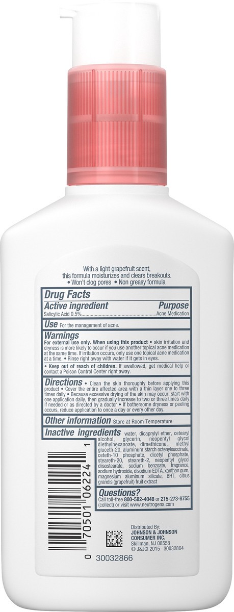 slide 2 of 7, Neutrogena Oil Free Acne Facial Moisturizer with.5% Salicylic Acid Acne Treatment, Pink Grapefruit Acne Fighting Face Lotion for Breakouts, Non-Greasy & Non-Comedogenic, 4 fl. oz, 4 fl oz