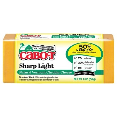 slide 1 of 1, Cabot 50% Less Fat Cheddar Chunk Cheese, 8 oz