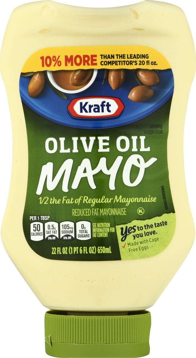 slide 10 of 11, Kraft Mayo with Olive Oil Reduced Fat Mayonnaise Bottle, 22 fl oz