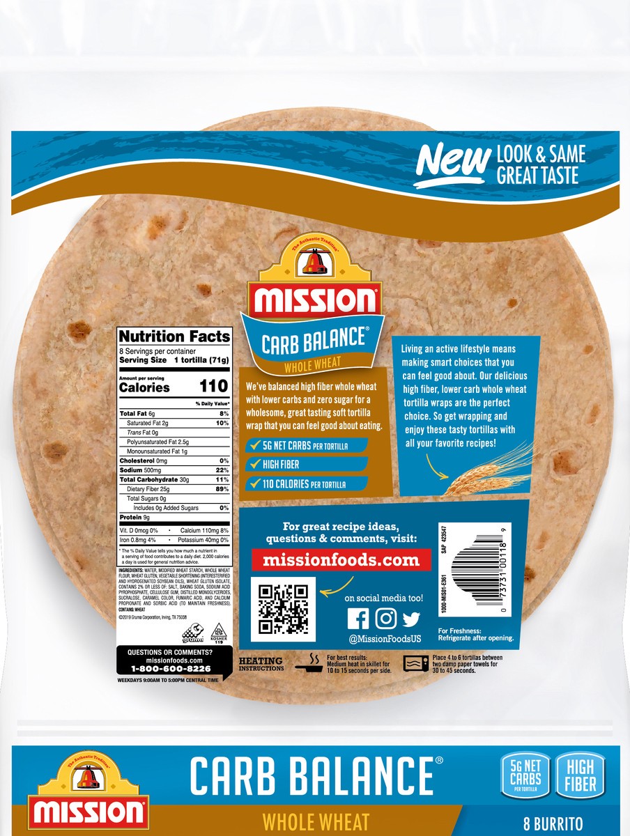 slide 2 of 3, Mission Carb Balance Tortilla Wraps 8 ea, 8 ct