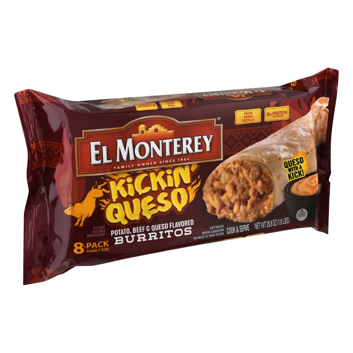 slide 4 of 12, El Monterey 8-Pack Family Size Kickin' Queso Burritos 8 oz, 8 ct