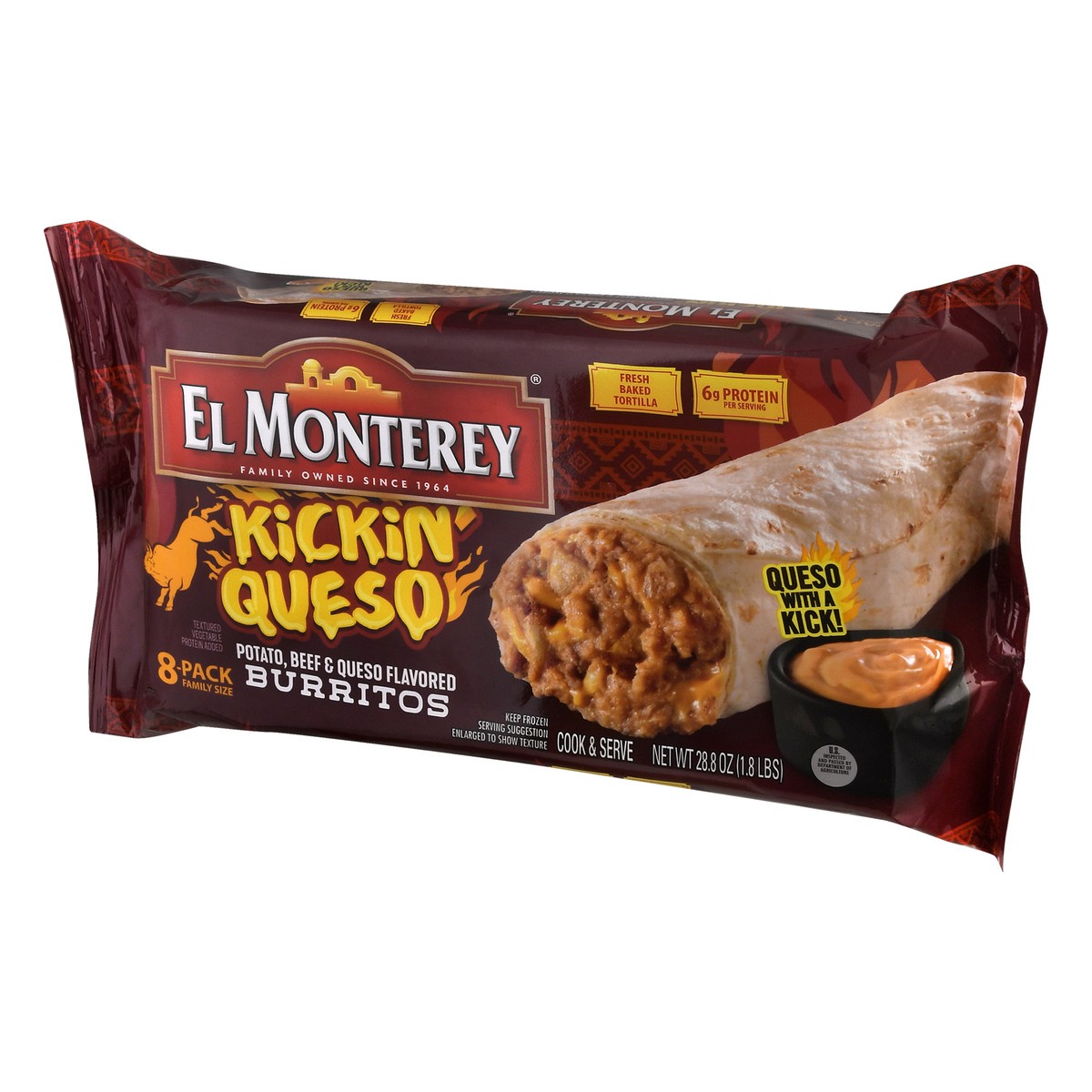 slide 6 of 12, El Monterey 8-Pack Family Size Kickin' Queso Burritos 8 oz, 8 ct