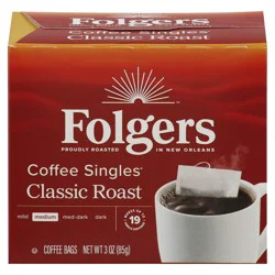 Folgers Coffee Singles Classic Roast Coffee Bags, 19 Count