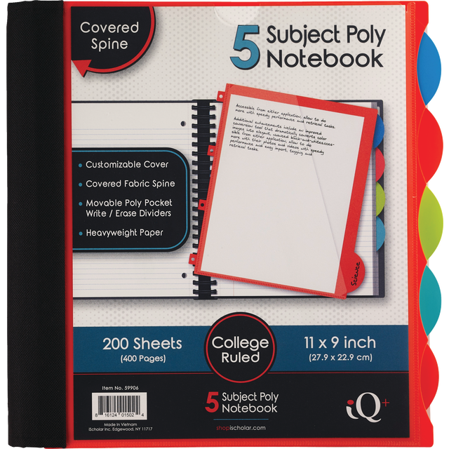 slide 1 of 1, iScholar Iq 5 Subject Poly Notebook - College Ruled, 200 ct