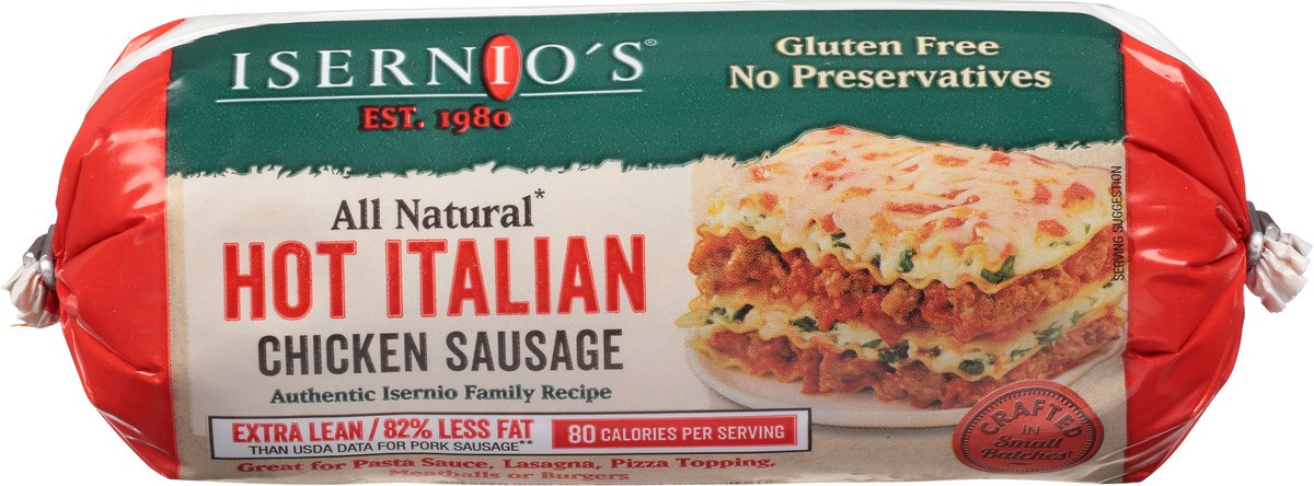 slide 1 of 9, Isernio's Hot Italian Chicken Sausage 16 oz, 16 oz