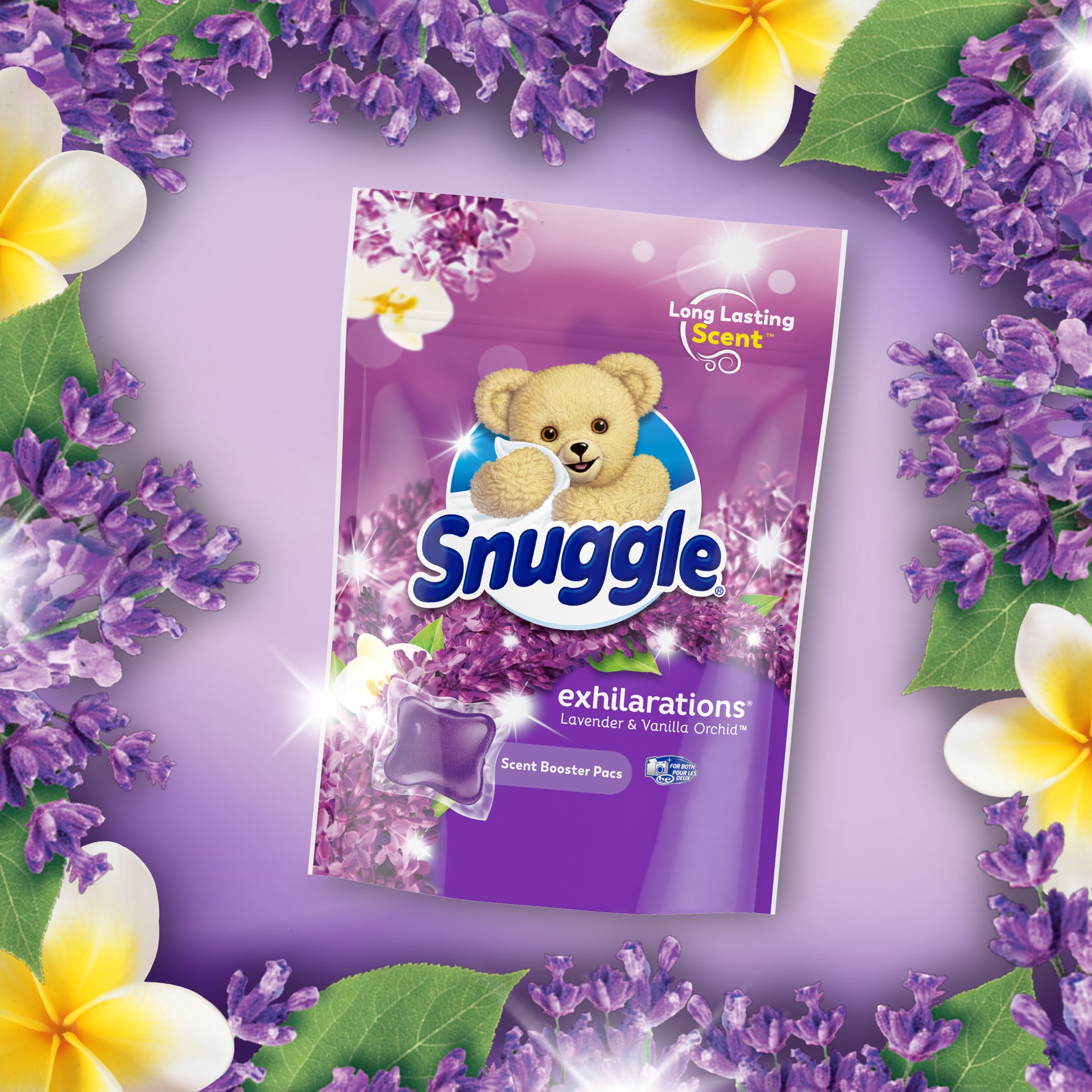 slide 2 of 3, Snuggle Exhilarations In Wash Laundry Scent Booster Pacs, Lavender & Vanilla Orchid, 56 Count, 39.50 oz