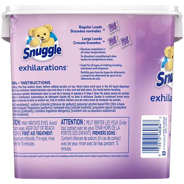 slide 3 of 3, Snuggle Exhilarations In Wash Laundry Scent Booster Pacs, Lavender & Vanilla Orchid, 56 Count, 39.50 oz