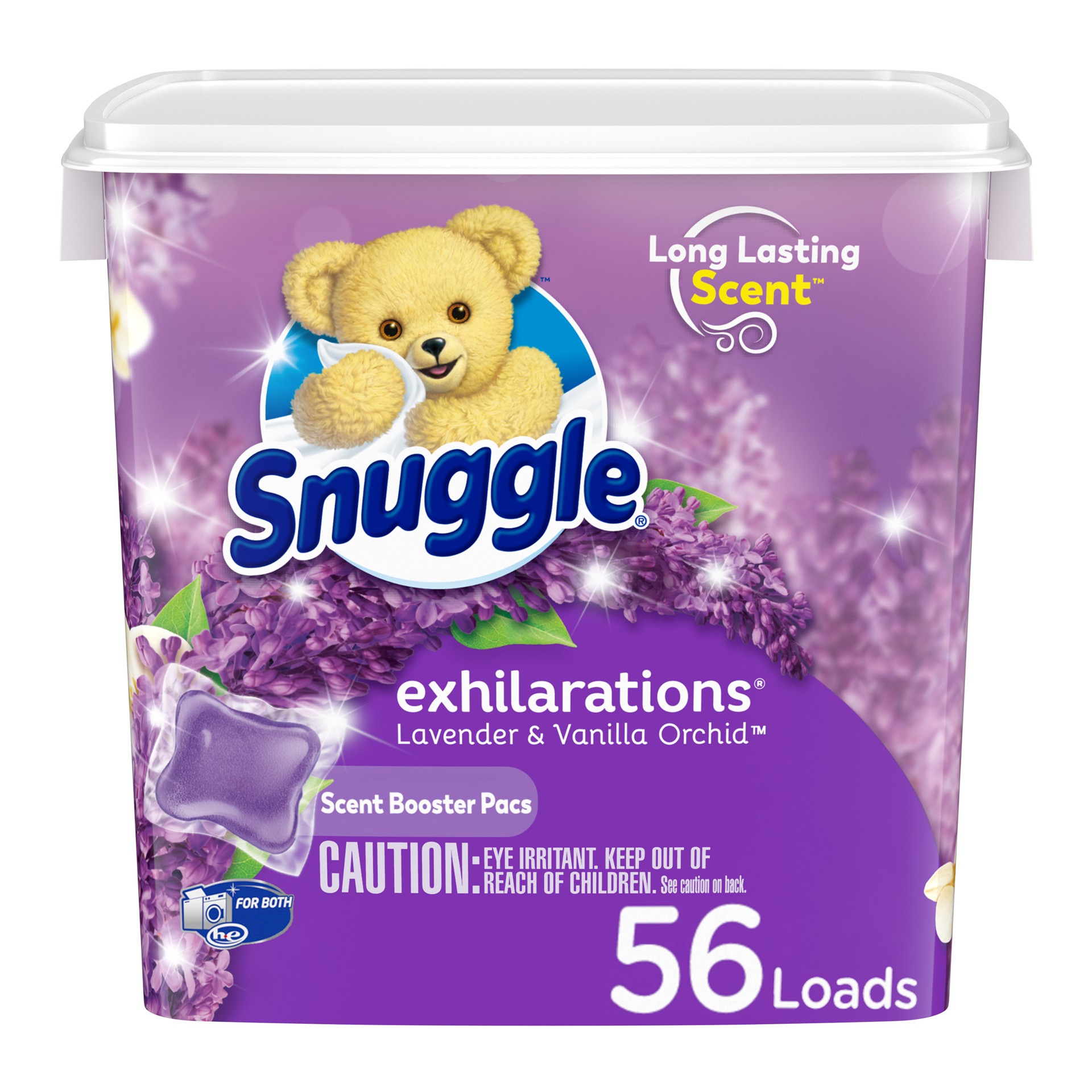 slide 1 of 3, Snuggle Exhilarations In Wash Laundry Scent Booster Pacs, Lavender & Vanilla Orchid, 56 Count, 39.50 oz