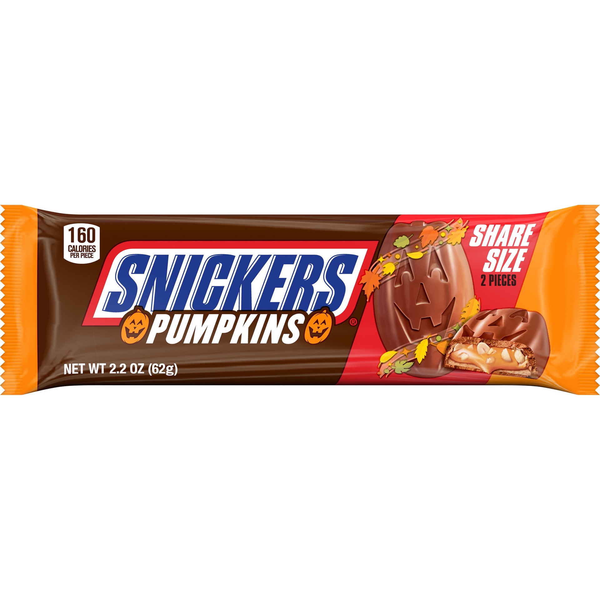 slide 1 of 1, Snickers Pumpkins Chocolate Halloween Candy Bars, Share Size - 2.2 Oz Pack, 2.2 oz