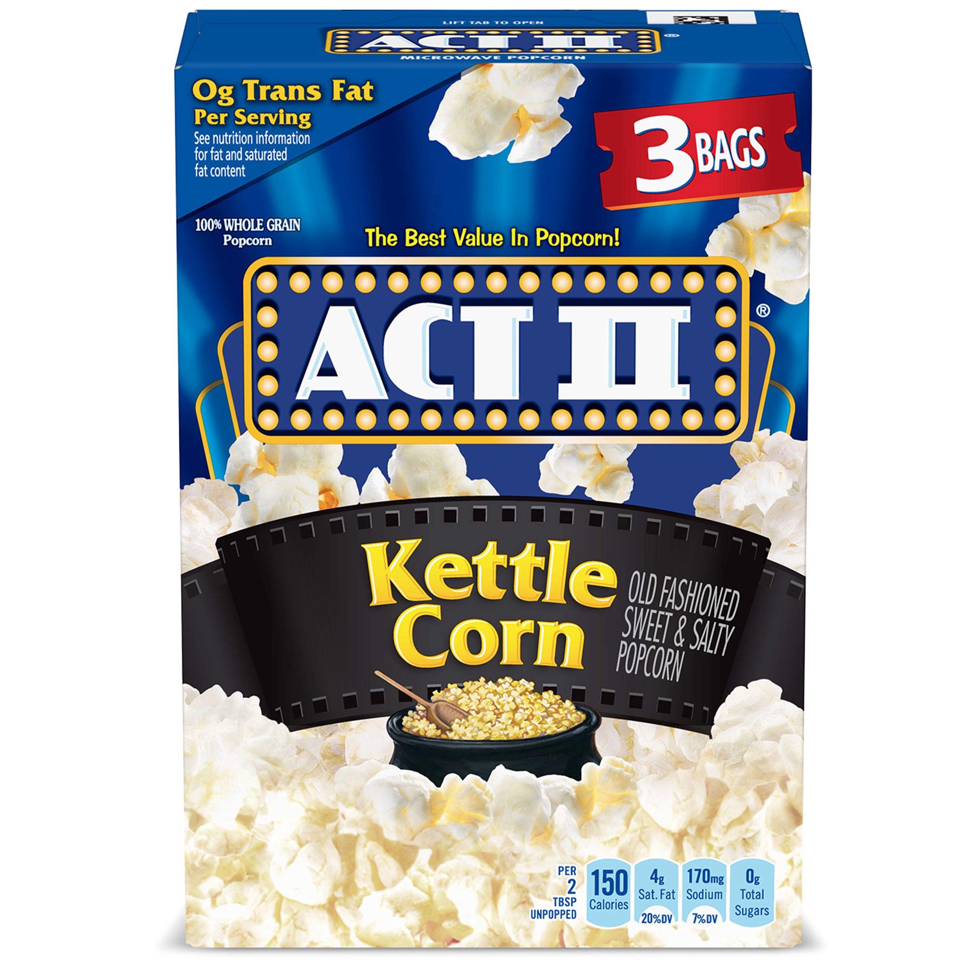 slide 1 of 5, ACT II Kettle Corn Microwave Popcorn 3-2.75 oz, 3 ct