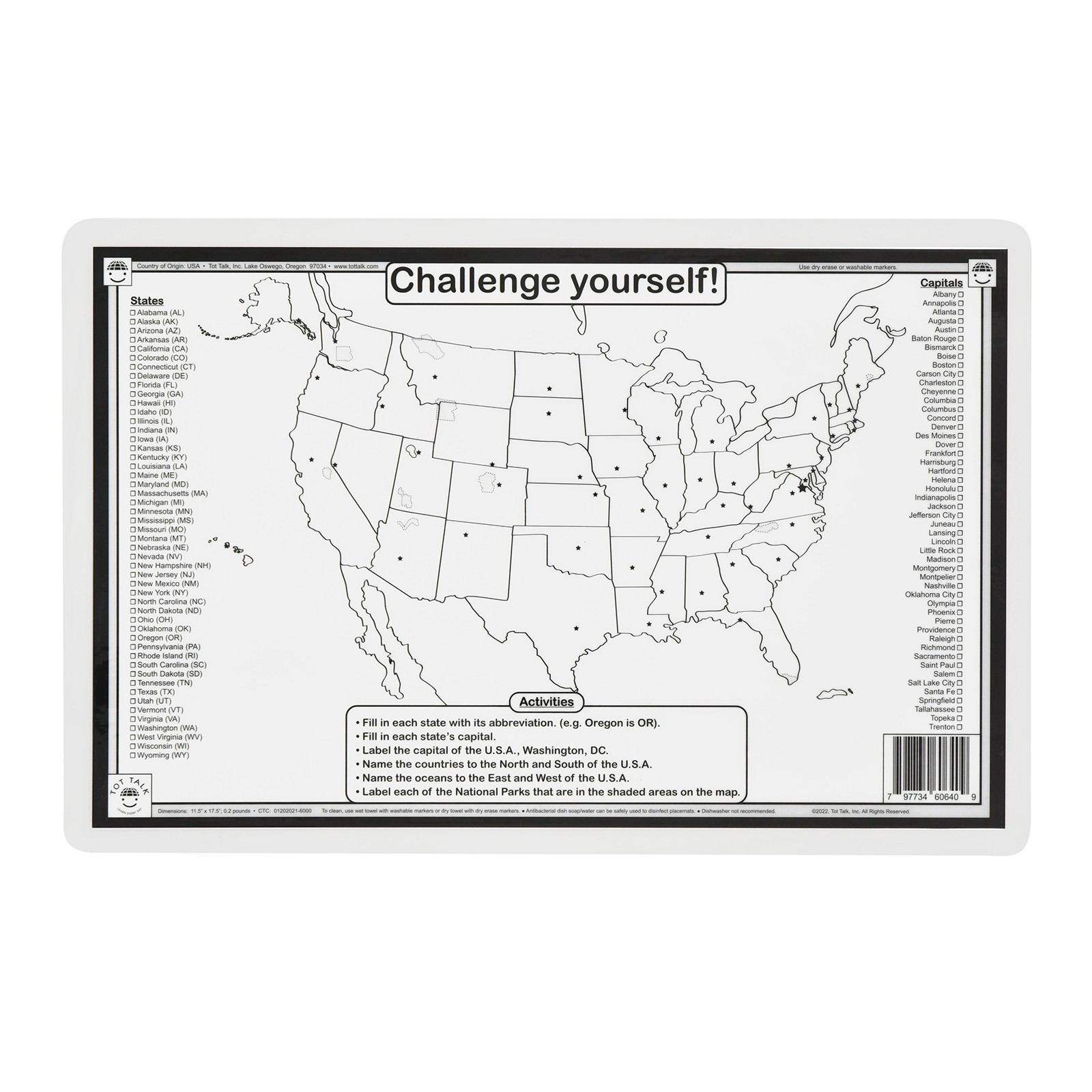 slide 3 of 5, Tot Talk United States Of America Placemat, 17.5 in x 11.5 in