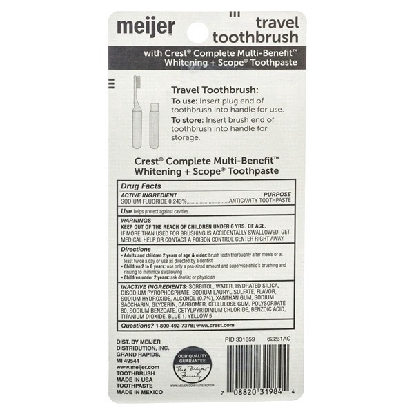 slide 4 of 5, Meijer Travel Toothbrush with Crest Toothpaste, 1 set, .85 OZ    