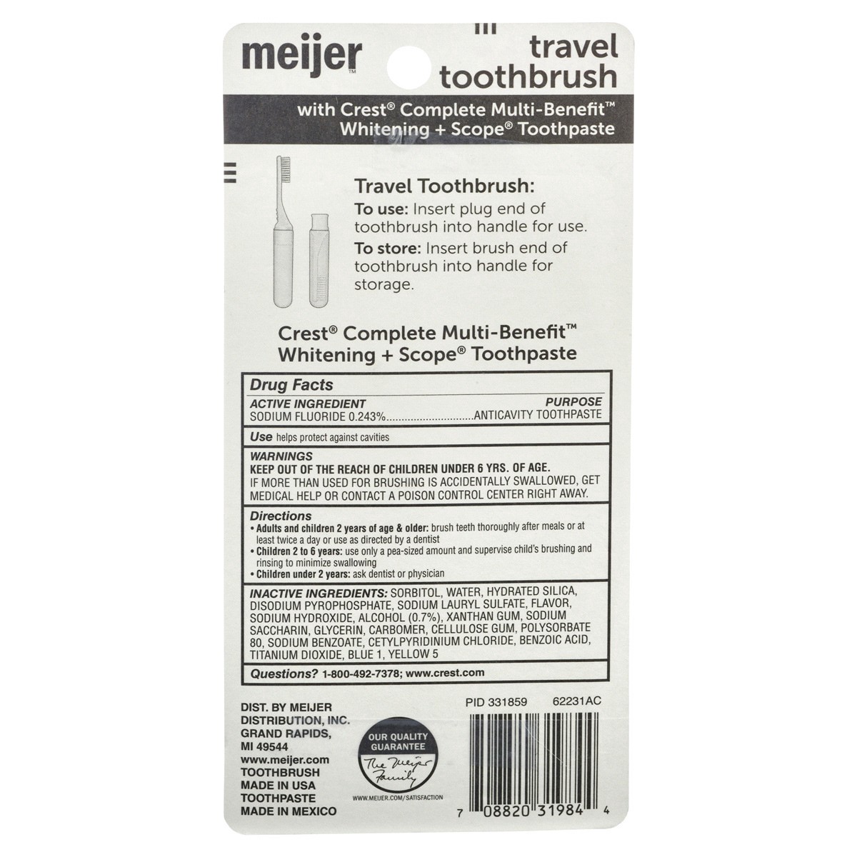 slide 5 of 5, Meijer Travel Toothbrush with Crest Toothpaste, 1 set, .85 OZ    