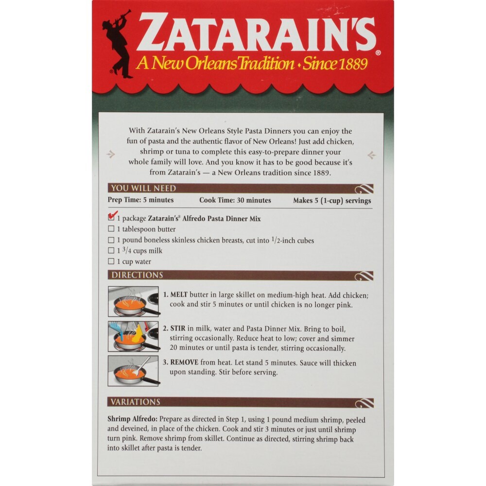 slide 3 of 5, Zatarain's Alfredo Pasta Dinner, 6.3 oz, 6.3 oz