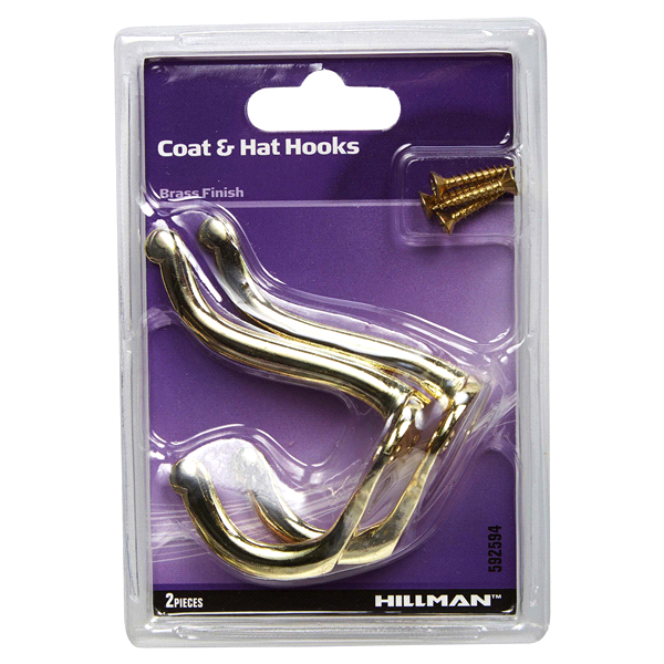 slide 1 of 1, Hillman Coat and Hat Hook Brass, 2 ct